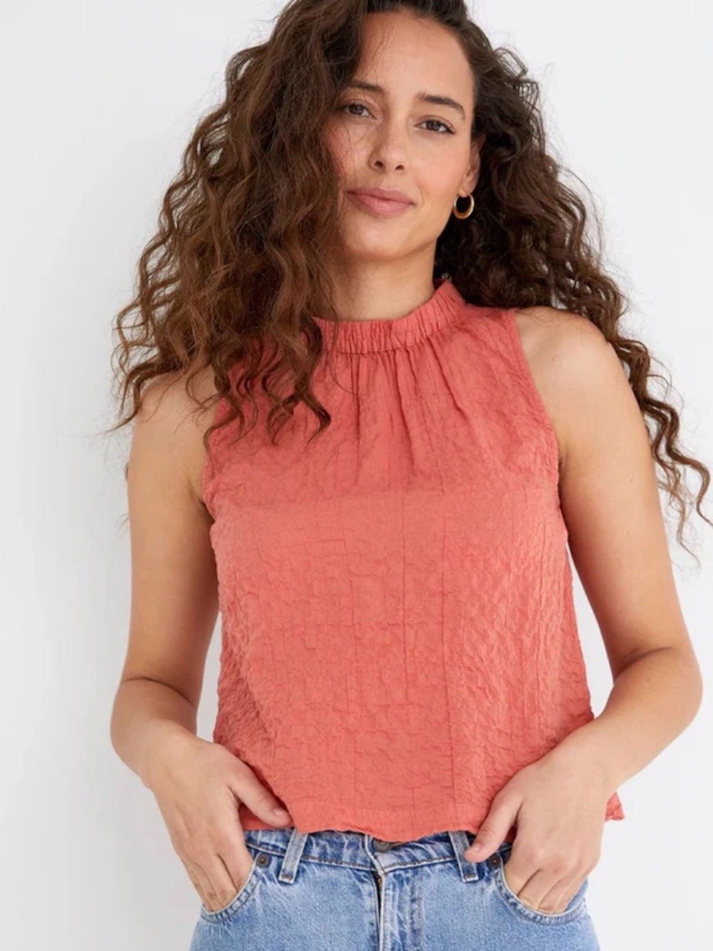 Bella Dahl Sleeveless Crinkled Tank Top - Coral